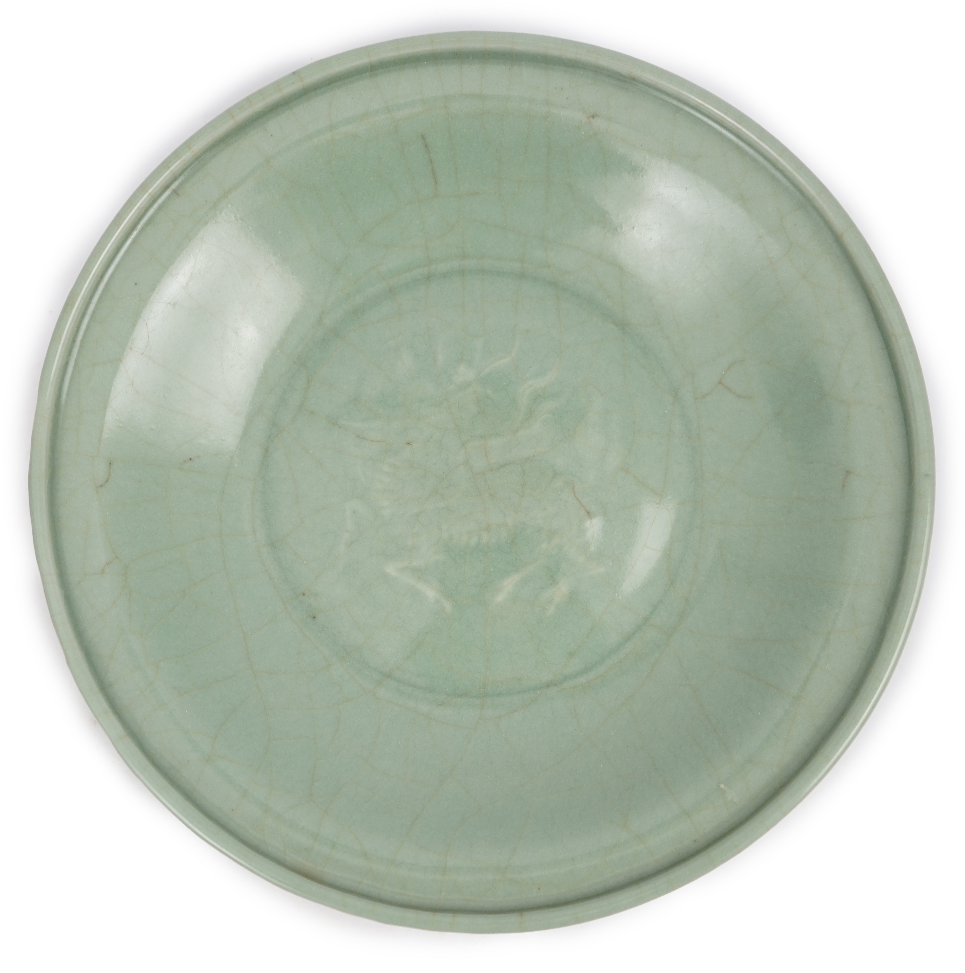 A Chinese Longquan celadon 'qilin' dish, 15th/16th century